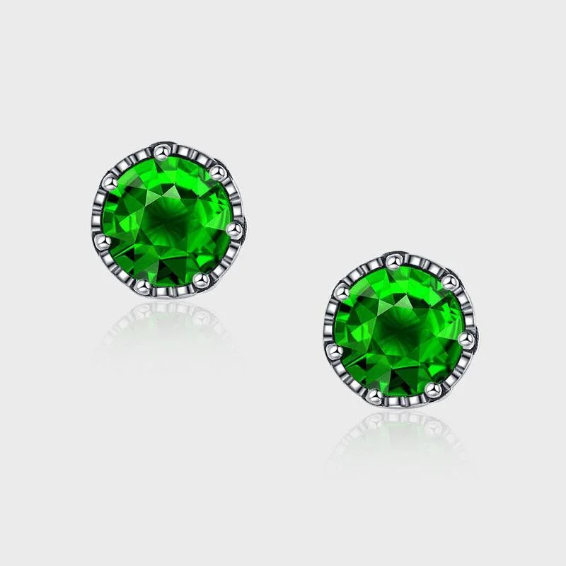 S925 Silver Emerald Zircon Retro Cross Earrings