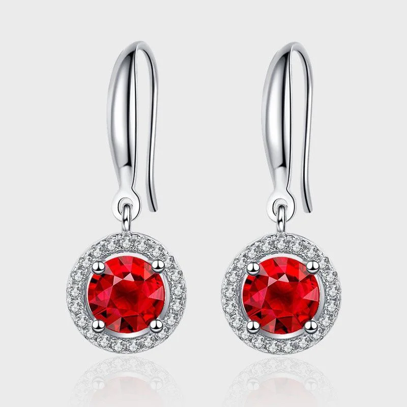 S925 Silver Pomegranate Red Round Earrings