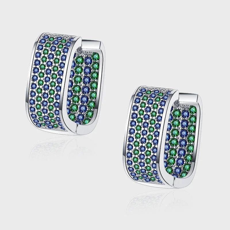 S925 Sterling Silver Full Diamond Stereo Square Earrings