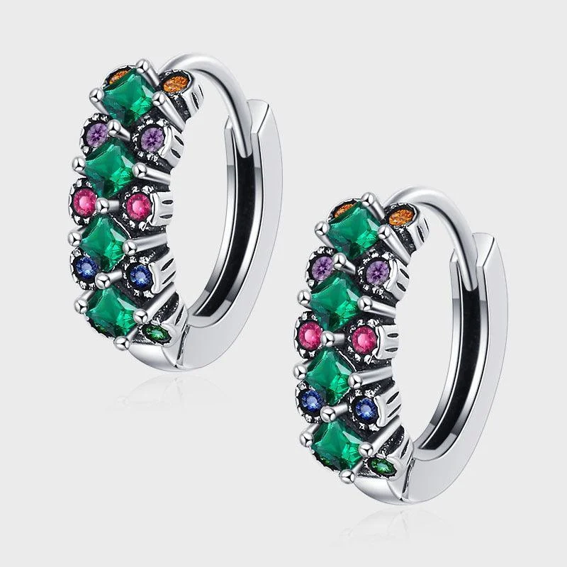 S925 Sterling Silver Green Colorful Diamond Earrings