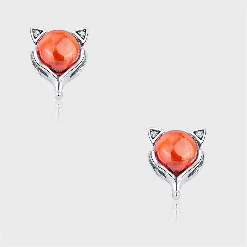 S925 Silver Little Red Fox Garnet Creative Earrings