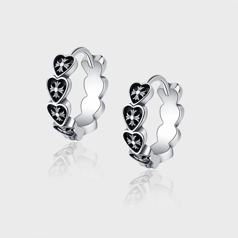 S925 Sterling Silver Retro Love Cross Earrings