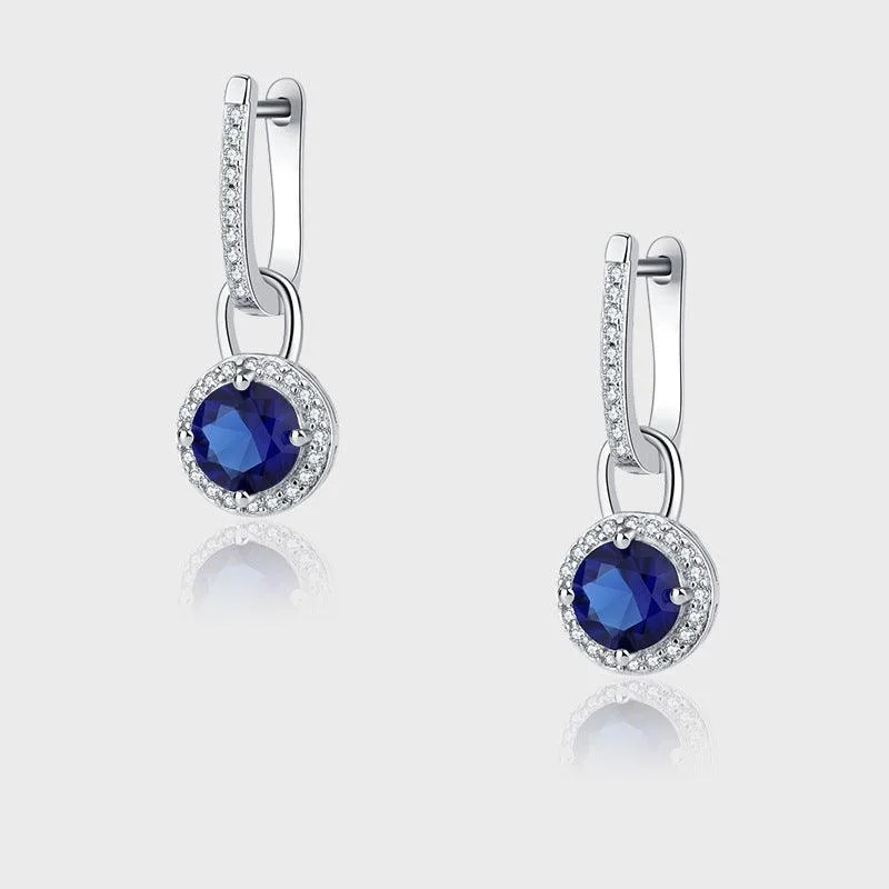 S925 Sterling Silver Zircon Long Blue Crystal Earrings