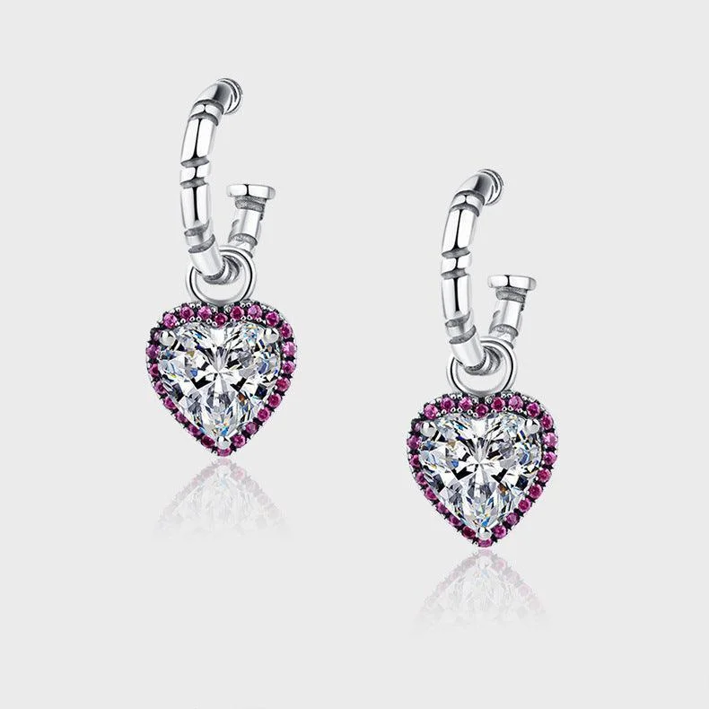 Sterling Silver Peach Heart Set Zircon Versatile Earrings