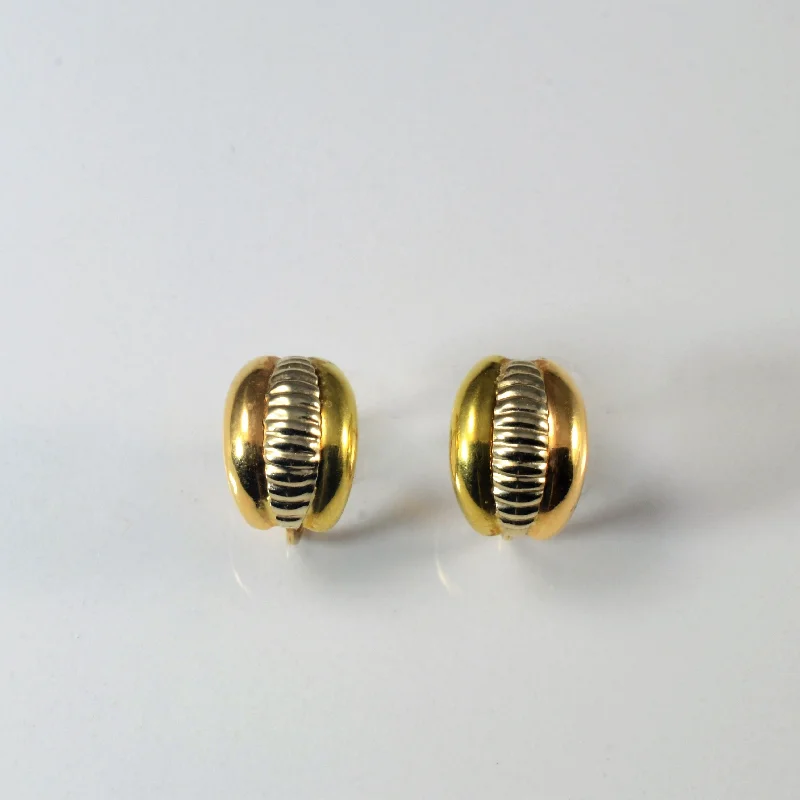 Textured Two Tone Gold Huggie Earrings |