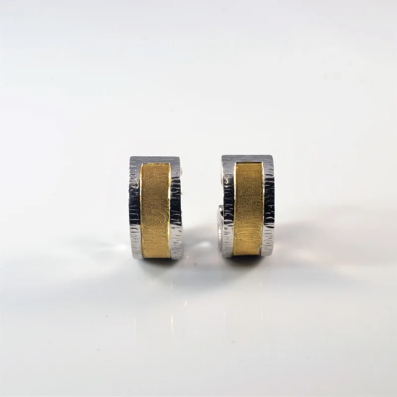 Two Tone Gold Huggie Earrings |