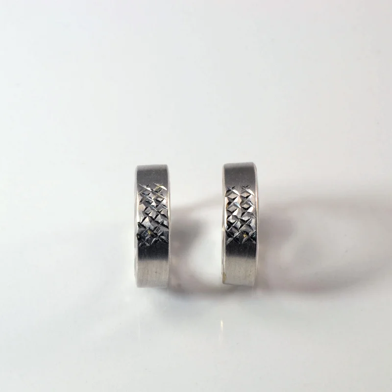 White Gold Textured Huggie Earrings |