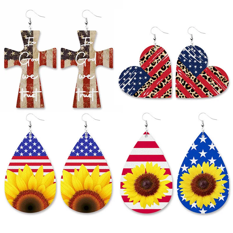 Wholesale 2 Pairs/Pack USA Independence Day Leather Earrings