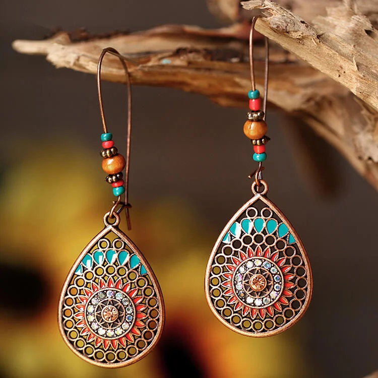 Wholesale Bohemian Hollowed-out Drops Alloy Earrings