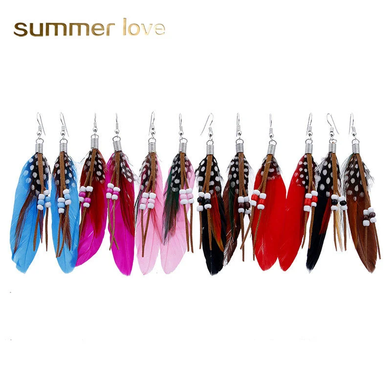 Wholesale Bohemian Tassel Beads Feather Earrings