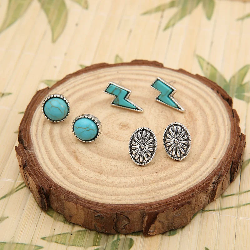 Wholesale Bohemian Turquoise Alloy Earrings Three-Piece Set