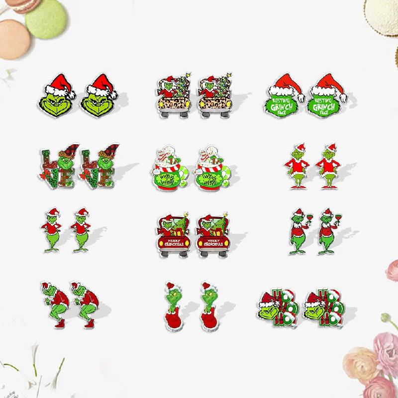 Wholesale Cartoon Christmas Heat Shrink Sheet Earrings