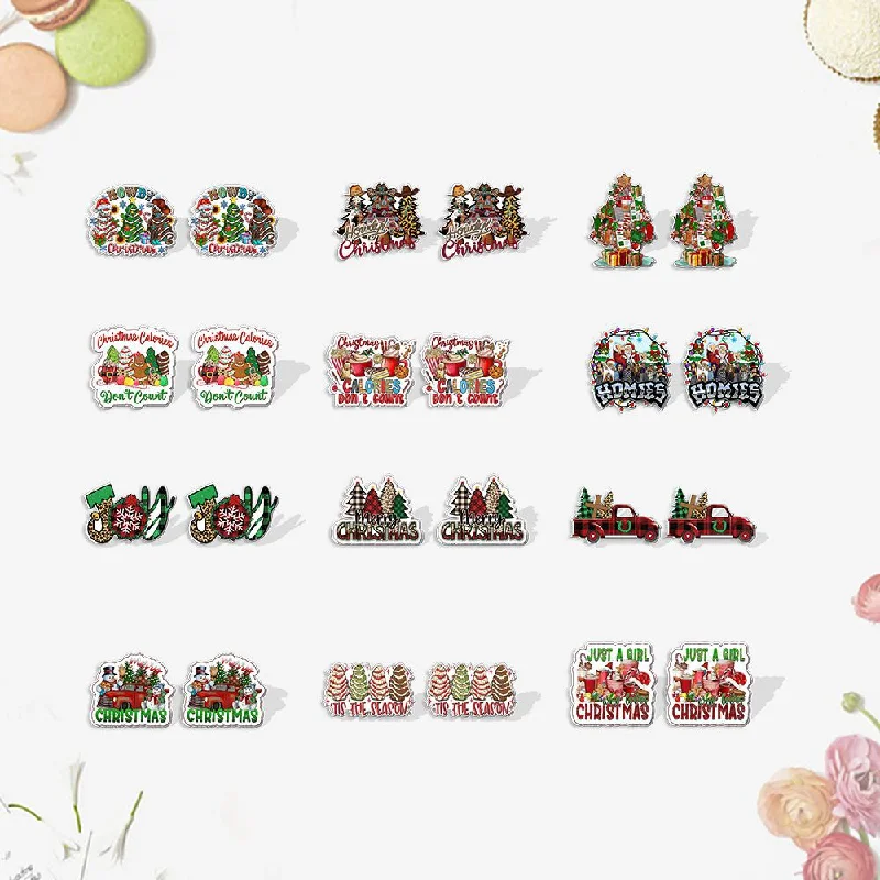 Wholesale Christmas Square Cake Christmas Tree Acrylic Earrings