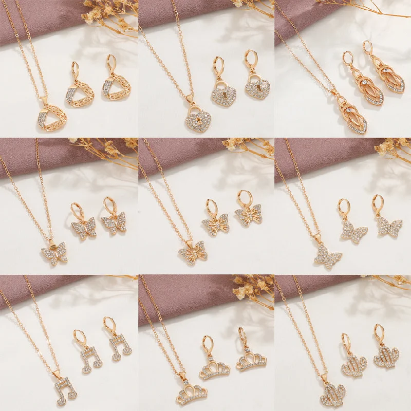 Wholesale Diamond Butterfly Alloy Earrings Jewelry Set