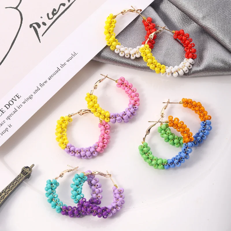 Wholesale Hand Made Rice Beads Plastic Earrings