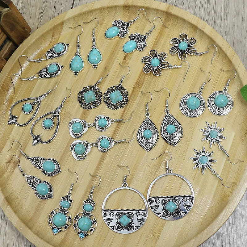 Wholesale Holiday Style Turquoise Alloy Earrings