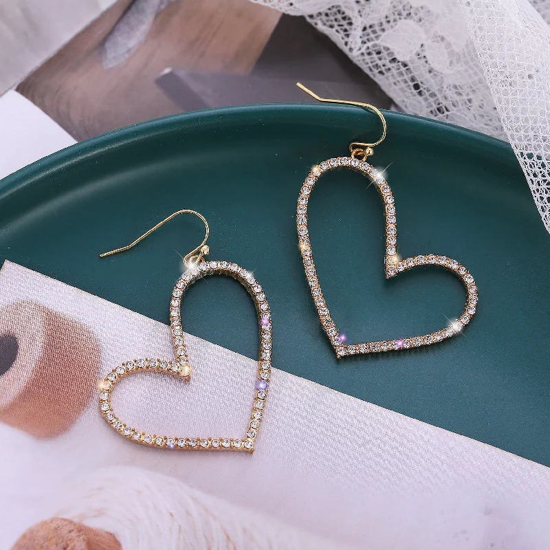 Wholesale Jewelry Hollow Full Diamond Heart Alloy Earrings