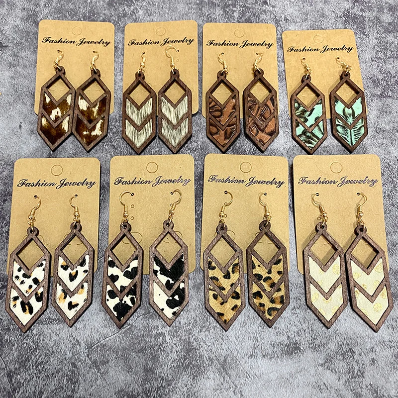 Wholesale Leopard Print Cow Print Western Style Hollow Leather Earrings