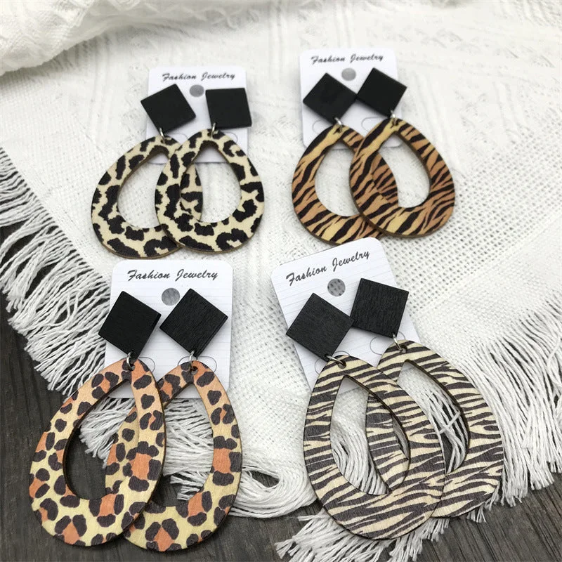 Wholesale Leopard Zebra Vintage Wood Earrings