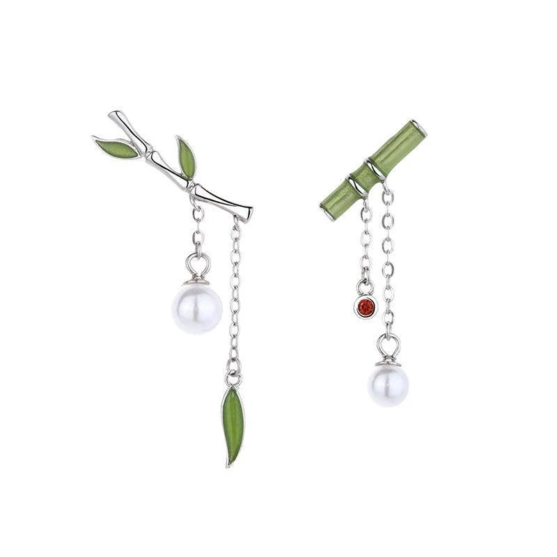 Women's Bamboo Vintage Asymmetrical Pearl Earrings